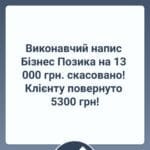 Виконавчий напис Бізнес Позика на 13 000 грн