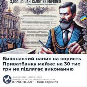Виконавчий напис на користь Приватбанку майже на 30 тис грн не підлягає виконанню