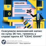 Скасували виконавчий напис на суму 26 тис. гривень у справі проти АТ "СЕНС БАНК"