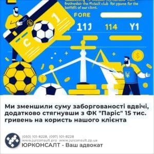 Ми зменшили суму заборгованості вдвічі, додатково стягнувши з ФК "Паріс" 15 тис. гривень на користь нашого клієнта