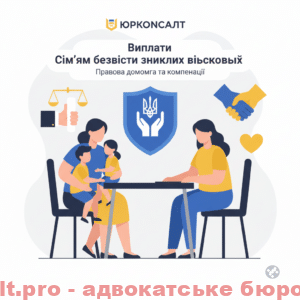 Огляд виплат та юридичної допомоги сім'ям безвісти зниклих військових, включно з причинами відмов і способами оскарження, а також додатковими пільгами та консультаціями від ЮРКОНСАЛТ.