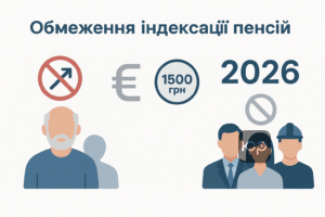 Обмеження індексації пенсій у 2026 році для певних категорій пенсіонерів, включаючи працездатних і осіб з високими доходами, що не отримують підвищення понад 1500 грн.