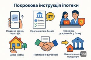 Коротка покрокова інструкція оформлення іпотеки під 3% по програмі єОселя з акцентом на простоту та доступність.