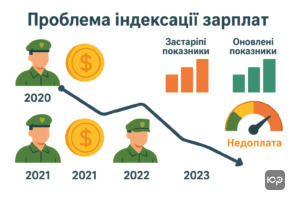 Проблема недоплат військових у 2020-2023 роках через застарілий прожитковий мінімум і недотримання індексації зарплат військових відповідно до актуальних законодавчих норм в Україні.