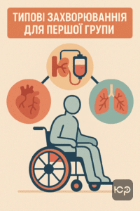Типові причини встановлення першої групи інвалідності в Україні: захворювання серця, нирок і дихальних органів із обмеженням самостійного життя.