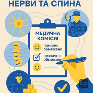 Ілюстрація, що пояснює обмеження та придатність до військової служби при порушеннях функцій нервової системи та болях у спині за пунктами Б, В та Г статті 23.