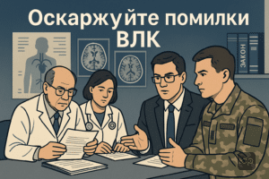 Поради щодо типових помилок військово-лікарської комісії (ВЛК) та як їх оскаржити, з акцентом на збір медичної документації та судовий супровід.