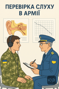 Ілюстрація санітарно-лікарської комісії для оцінки слуху військовозобов'язаного, згідно зі статтею 36 розкладу хвороб ВЛК наказу №402 про придатність до військової служби при захворюваннях вуха та втраті слуху.