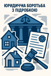 Ілюстрація юридичного спору щодо іпотеки та підробки документів з детальним описом ризиків для нового власника в контексті судової справи.