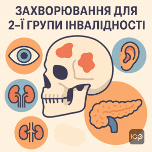 Пояснення дефектів черепа, органів чуття та захворювань внутрішніх органів для встановлення другої групи інвалідності з медичними символами.
