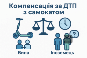 Питання та відповіді щодо отримання компенсації за ДТП з електросамокатом, включно з законодавчою небезпекою, тривалістю судового процесу та особливостями винуватості.