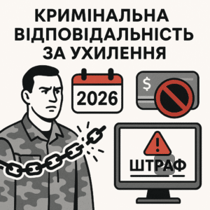 Ухилення від мобілізації та кримінальна відповідальність за це у 2026 році, блокування банківських рахунків, штрафи та електронні сповіщення, які пояснюють нові правила мобілізації в Україні.
