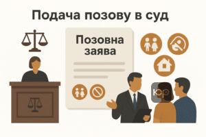 Покрокова процедура подачі позову на розлучення в суд, включаючи підготовку заяви, зазначення причин розірвання шлюбу, аліментів та поділу майна за українським законодавством.