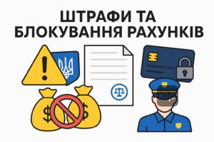 Иллюстрация, отражающая увеличение штрафов, блокирование счетов и правовые последствия нарушения правил воинского учета в Украине в 2026 году, с советами как избежать санкций и проверить свой статус в Резерв+.