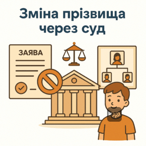Процедура зміни прізвища дитини через суд без згоди батька з описом необхідних доказів, подання позовної заяви, судового розгляду та реєстрації змін у ДРАЦС.