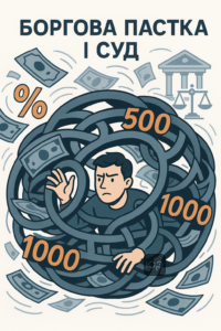 Ілюстрація боргової пастки через незаконне нарощення відсотків мікрофінансовою організацією, що призвело до судового розгляду та скасування кредитної заборгованості в Україні.