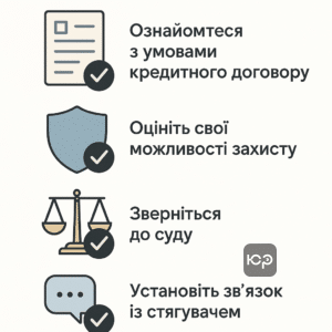 Покроковий план дій для боржника при примусовому стягненні боргу за кредитним договором. Практичний чекліст для захисту інтересів боржника, включно з реакцією, комунікацією з кредитором, правовою оцінкою, оскарженням, захистом майна та контролем виконавця.