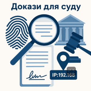 Иллюстрация о доказательствах для суда в случаях защиты от мошенничества с кредитами, включая проверку IP-адресов, почерковедческую экспертизу и видеозаписи для опровержения кредитного договора.