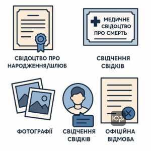 Необхідні документи та докази для суду: перелік та опис основних видів доказів для підтвердження факту смерті та родинних зв'язків для подачі заяви до суду.