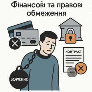 Негативні наслідки перебування в реєстрі боржників, блокування рахунків, заборона на відчуження майна, фінансові обмеження та репутаційні ризики.