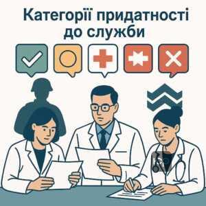 Медичний огляд військової комісії та категорії придатності для служби. Визначення готовності до військової служби згідно з законом України.