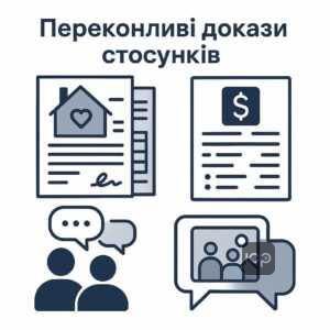 Вичерпний опис доказів для суду щодо наявності тривалих стосунків: спільний бюджет, договір оренди, свідчення родичів, спільні фото та банківські виписки для переконання суду.