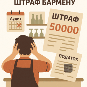 Иллюстрация стрессовой ситуации кафе-бара из-за штрафа ГНС более 140 000 грн за нарушение работника, акцент на налоговую проверку и штрафные санкции для ФЛП.