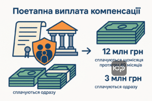 Порядок поэтапной выплаты 15 миллионов гривен семьям погибших военных и важность юридической защиты в случаях отказа для получения компенсации.