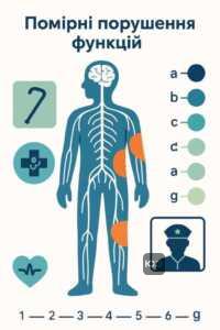 Пояснення застосування статті 21 б ВЛК для діагнозів захворювань нервової системи з помірними порушеннями функцій, такими як розлади ходи та координації, та їх вплив на придатність до служби.