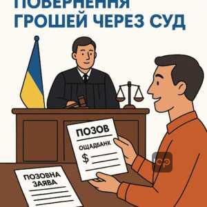 Графічне зображення судового процесу в Україні для повернення вкрадених грошей з Ощадбанку, пояснення як подати позов та виграти справу