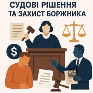 Иллюстрация о видах судебных решений по делам ФИНПРОМ МАРКЕТ, объясняющая защиту должника от взыскания задолженности и ареста имущества в судебном процессе