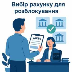 Пояснення процесу подання заяви та вибору одного банку для розблокування рахунку відповідно до судової практики в Україні