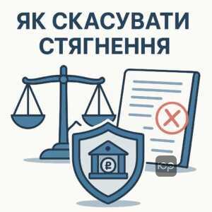 Ілюстрація, що символізує захист від незаконного стягнення коштів та блокування банківських рахунків, супроводжуюча поради щодо скасування виконавчого провадження від юристів
