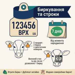 Вимоги до вушних бирок та строки биркування ВРХ