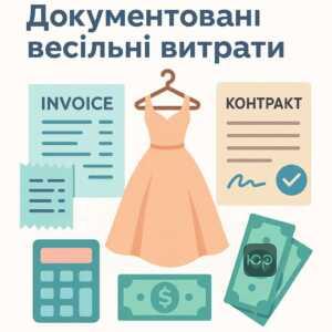 Ілюстрація, що демонструє процес підрахунку документально підтверджених весільних витрат для компенсації відповідно до українського законодавства.