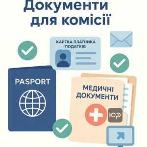 Необходимые документы для прохождения комиссии: паспорт, РНУКПН, медицинские выписки и электронная загрузка данных.