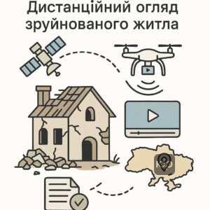 Дистанційне обстеження зруйнованого житла на окупованих територіях із застосуванням супутникових знімків, аерозйомки та цифрових доказів для оцінки пошкоджень у зоні активних бойових дій.