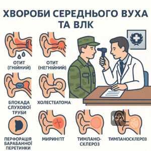 Перелік хвороб середнього вуха та їх значення для військово-лікарської експертизи у відповідності до статті 34 Наказу №402 МО України