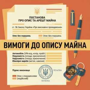 Опис майна боржника виконавцем вимоги до постанови