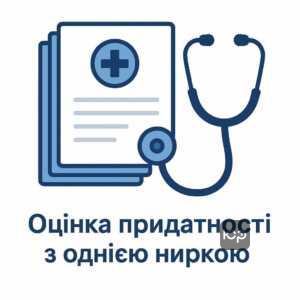 Ілюстрація для блогу про критерії придатності до служби за статтею 65 розкладу хвороб при виправленні наявності однієї нирки, медичні документи та стетоскоп для оцінки стану здоров'я.