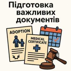 Етапи підготовки документів для судового засідання з усиновлення, наголос на своєчасності та повноті пакета документів, строки дії медичних довідок і довідки про несудимість