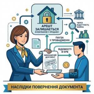 Повернення виконавчого документа стягувачу та наслідки для арешту майна боржника