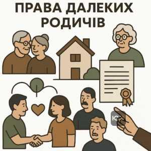 Ілюстрація, що демонструє права на спадщину для далеких родичів і цивільних партнерів, акцентуючи увагу на третій, четвертій та п'ятій чергах спадкування. Пояснення юридичних аспектів та сімейних зв'язків у спадкуванні.