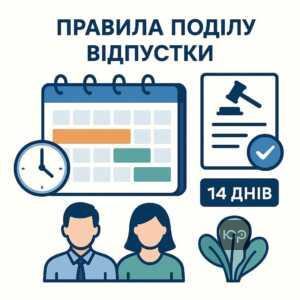 Роз'яснення законодавства щодо правил поділу відпустки: мінімальна безперервна частина 14 днів та можливість дроблення решти відпустки за законом України.