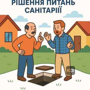 Покрокова інструкція дій у випадку порушення санітарних норм сусідом щодо вигрібної ями, включаючи звернення до місцевої ради та Держпродспоживслужби для вирішення проблеми неприємного запаху та порушень санітарії.