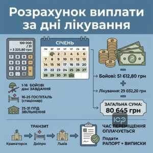 Приклад розрахунку виплати військовим на лікуванні