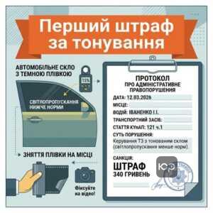 штраф за тонування скла 2026 стаття 121 КУпАП