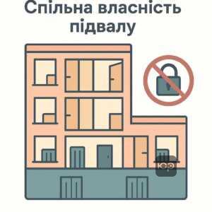 Ілюстрація, що пояснює неможливість приватизації підвалу окремо від квартири, підкреслюючи спільну власність у багатоквартирних будинках відповідно до закону.