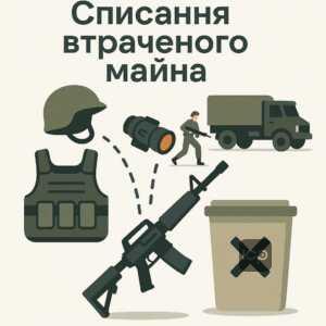 Інформація про процес списання втраченого військового майна під час евакуації, важливість своєчасного звітування та підтвердження медичними документами для уникнення фінансових санкцій.