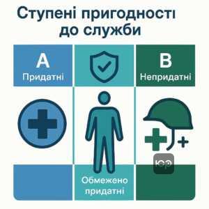 Категорії придатності до військової служби за ступенем порушення функцій організму згідно з розкладом хвороб для визначення можливості звільнення або служби.